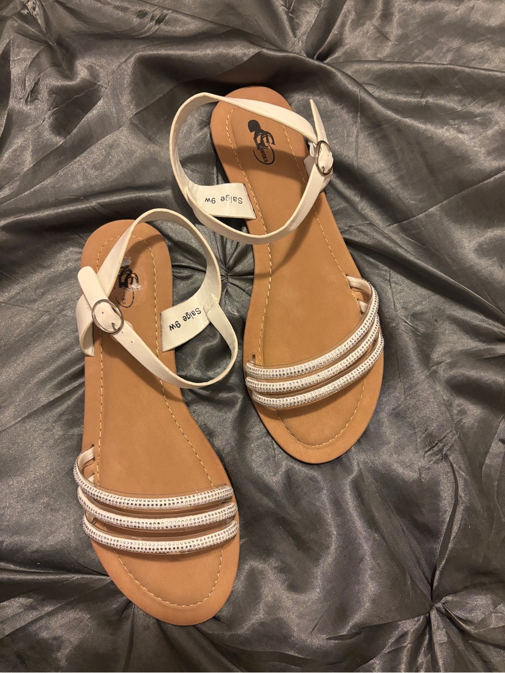 DC Women's White Strappy Ankle‑Buckle Sandals with Tan Footbed